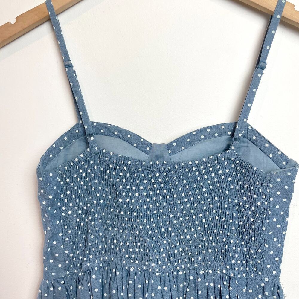 Polka Dot Denim Chambray Mini Dress Medium Bustier Indie Sleaze Feminine Retro - Picture 6 of 7